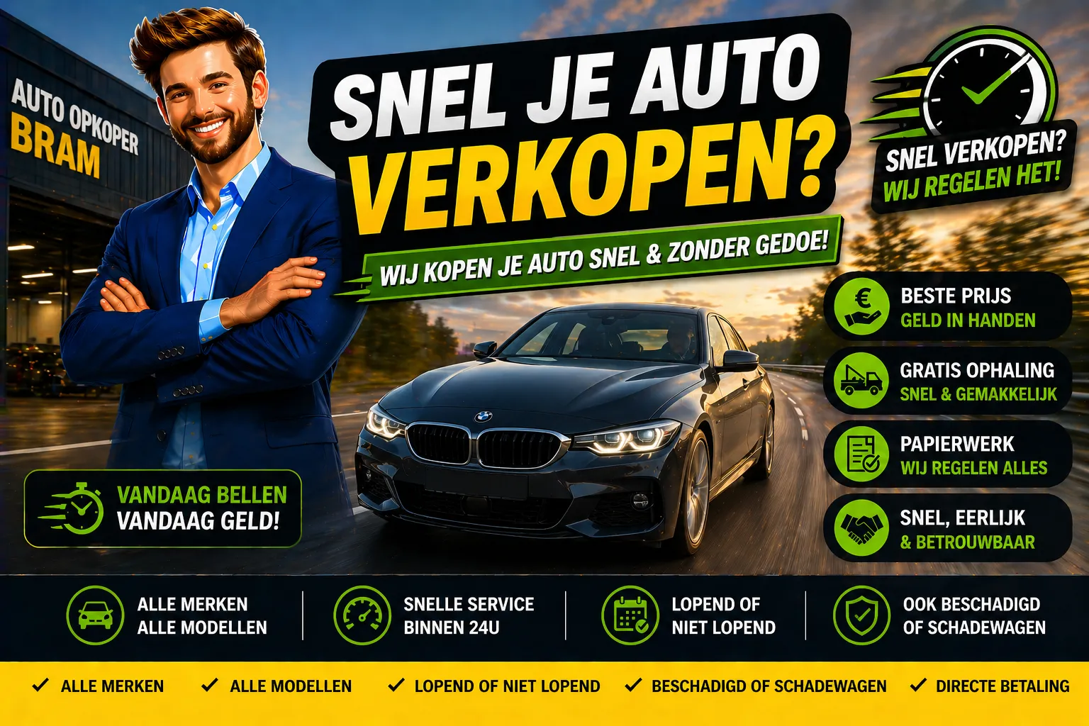 Diensten Auto Opkoper Bram - auto opkoper in België voor elke wagen: particulier, bedrijf, schade, export, btw-wagen, bestelwagen en minibus