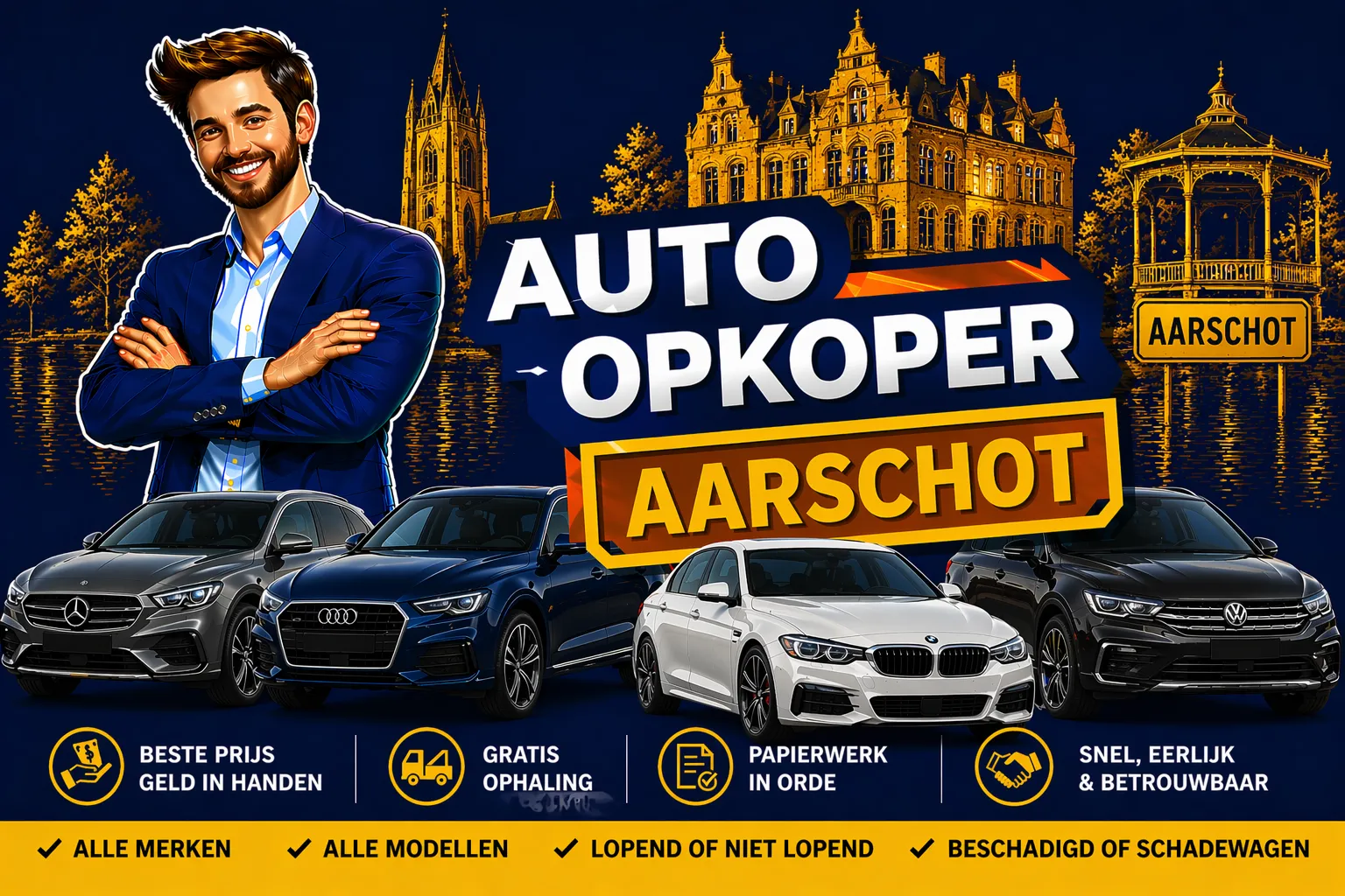 Auto verkopen Aarschot aan auto opkoper Bram - diesel, benzine, hybride en EV opkoper voor heel Aarschot en randgemeenten in Vlaams-Brabant, sterke export en gratis ophaling