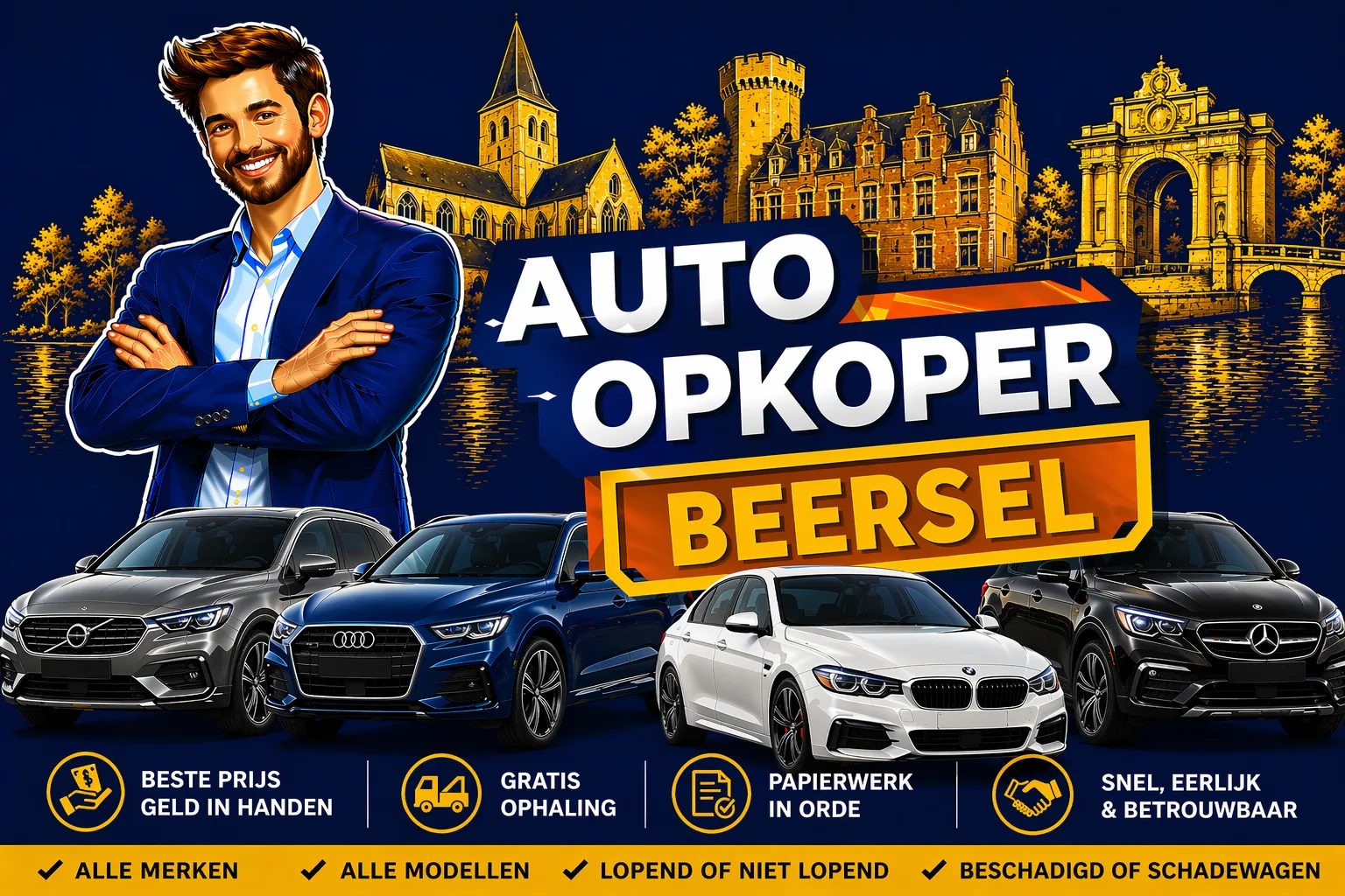 Auto verkopen Beersel aan auto opkoper Bram - diesel, benzine, hybride en EV opkoper voor heel Beersel en randgemeenten in Vlaams-Brabant, sterke export en gratis ophaling