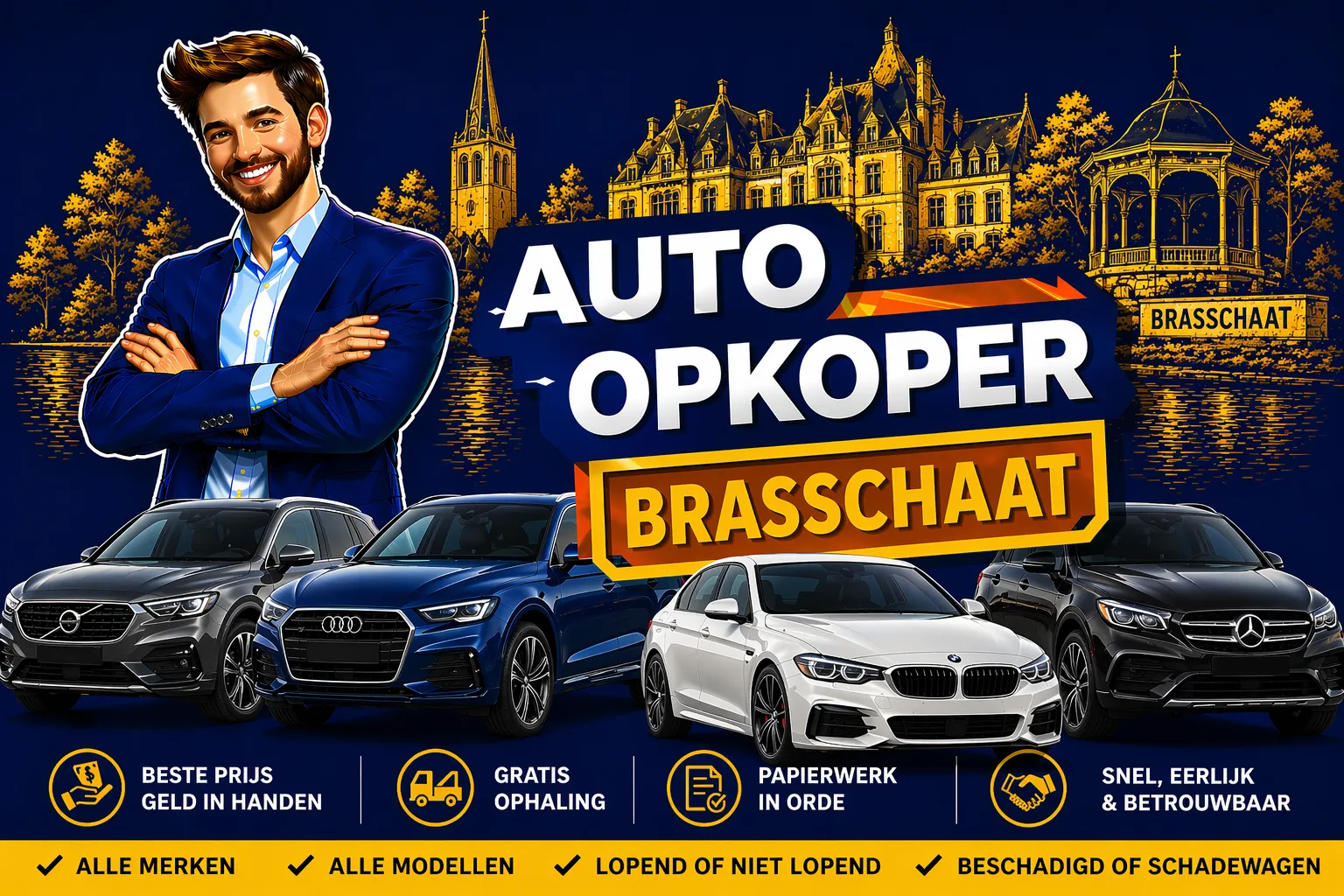 Auto verkopen Brasschaat aan auto opkoper Bram - diesel, benzine, hybride en EV opkoper voor heel Brasschaat en randgemeenten in Antwerpen, sterke export en gratis ophaling