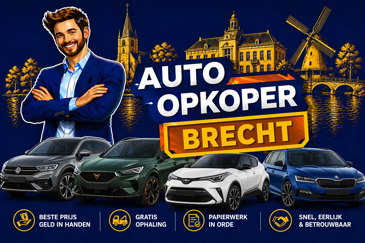 Auto verkopen Brecht aan auto opkoper Bram - diesel, benzine, hybride en EV opkoper voor heel Brecht en randgemeenten in Antwerpen, sterke export en gratis ophaling