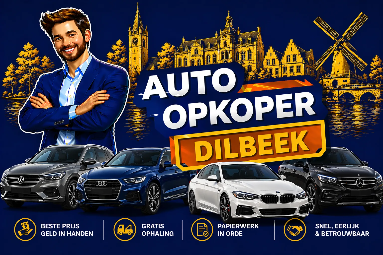 Auto verkopen Dilbeek aan auto opkoper Bram - diesel, benzine, hybride en EV opkoper voor heel Dilbeek en randgemeenten in Vlaams-Brabant, sterke export en gratis ophaling