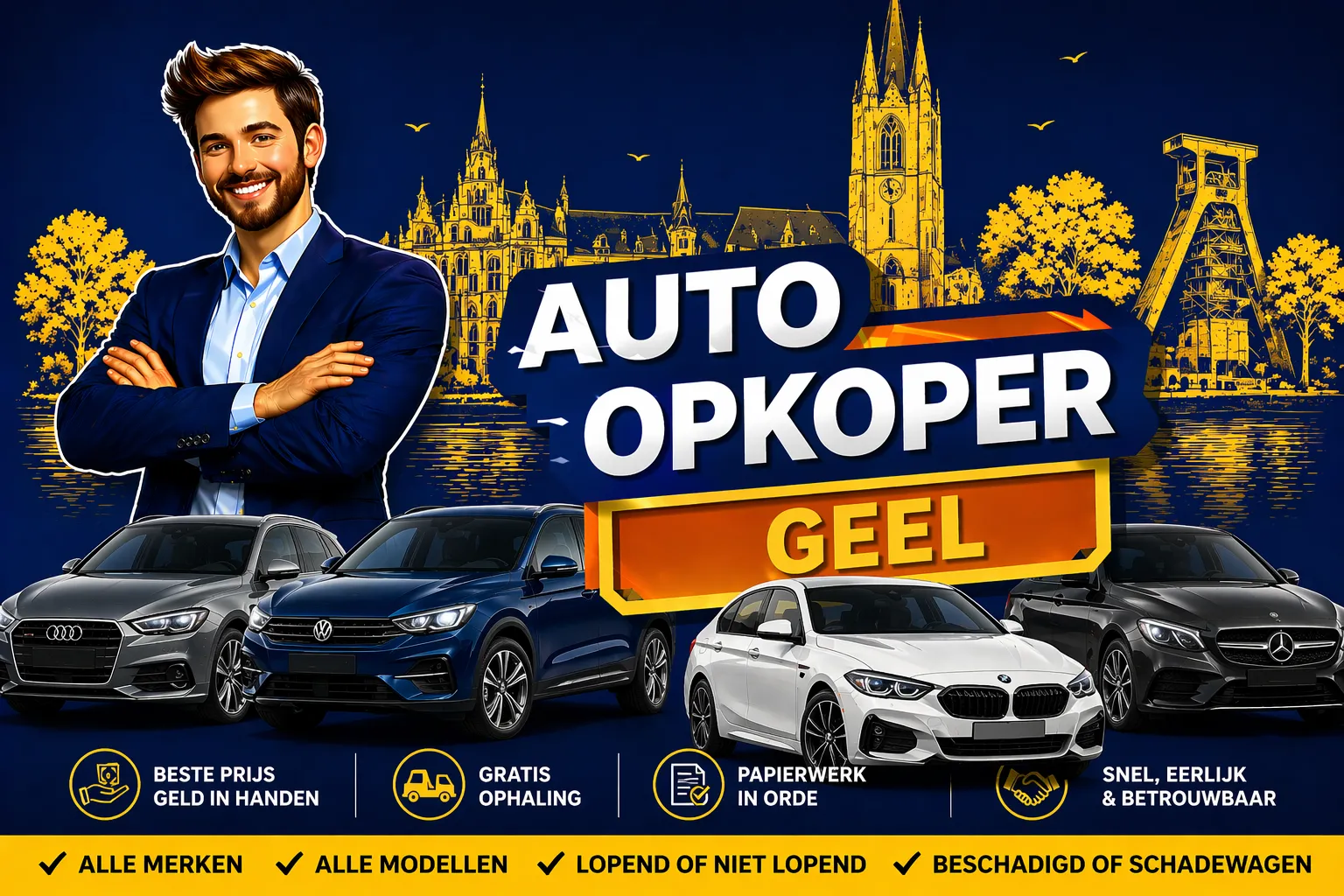 Auto verkopen Geel aan auto opkoper Bram - diesel, benzine, hybride en EV opkoper voor heel Geel en randgemeenten in Antwerpen, sterke export en gratis ophaling