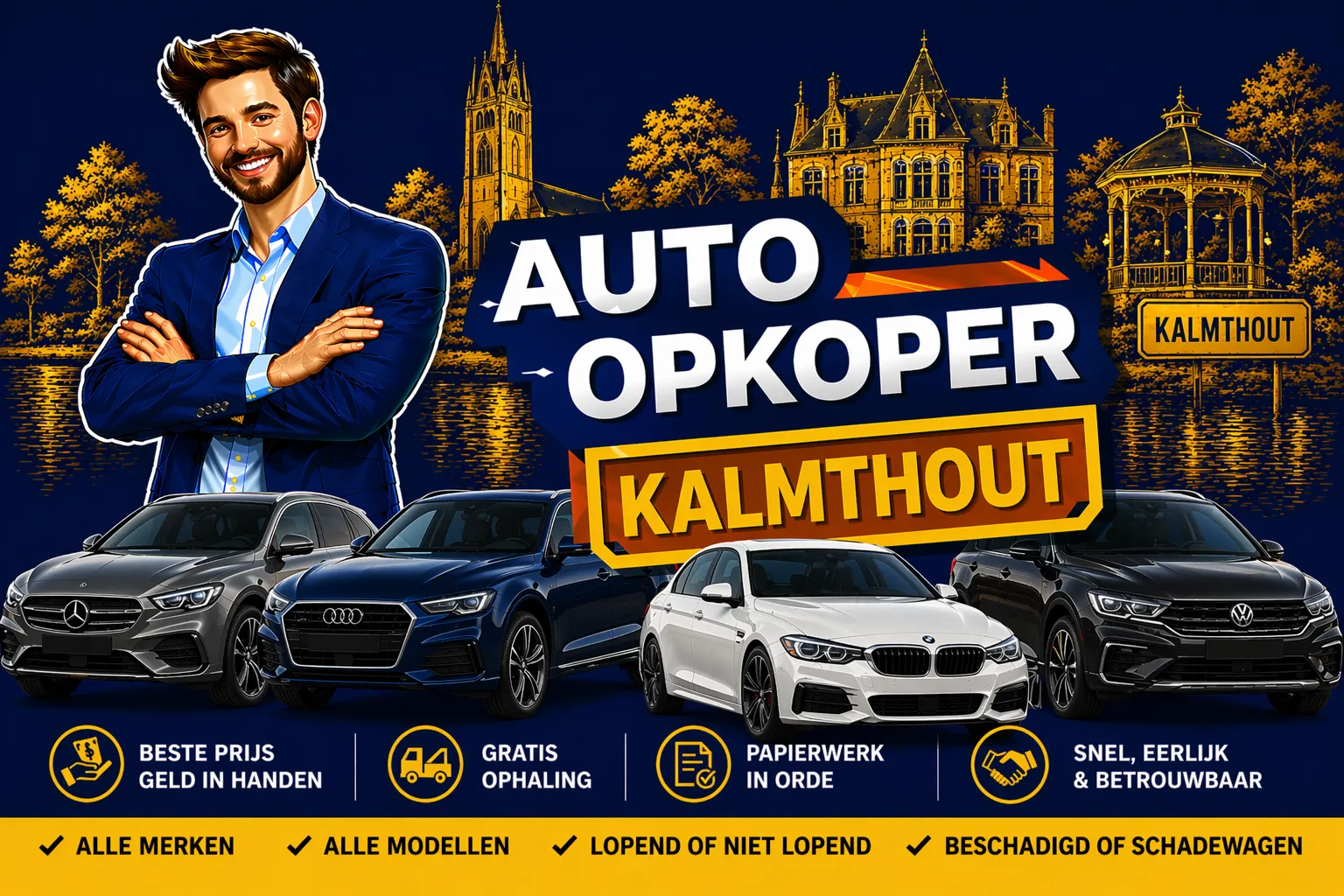 Auto verkopen Kalmthout aan auto opkoper Bram - diesel, benzine, hybride en EV opkoper voor heel Kalmthout en randgemeenten in Antwerpen, sterke export en gratis ophaling