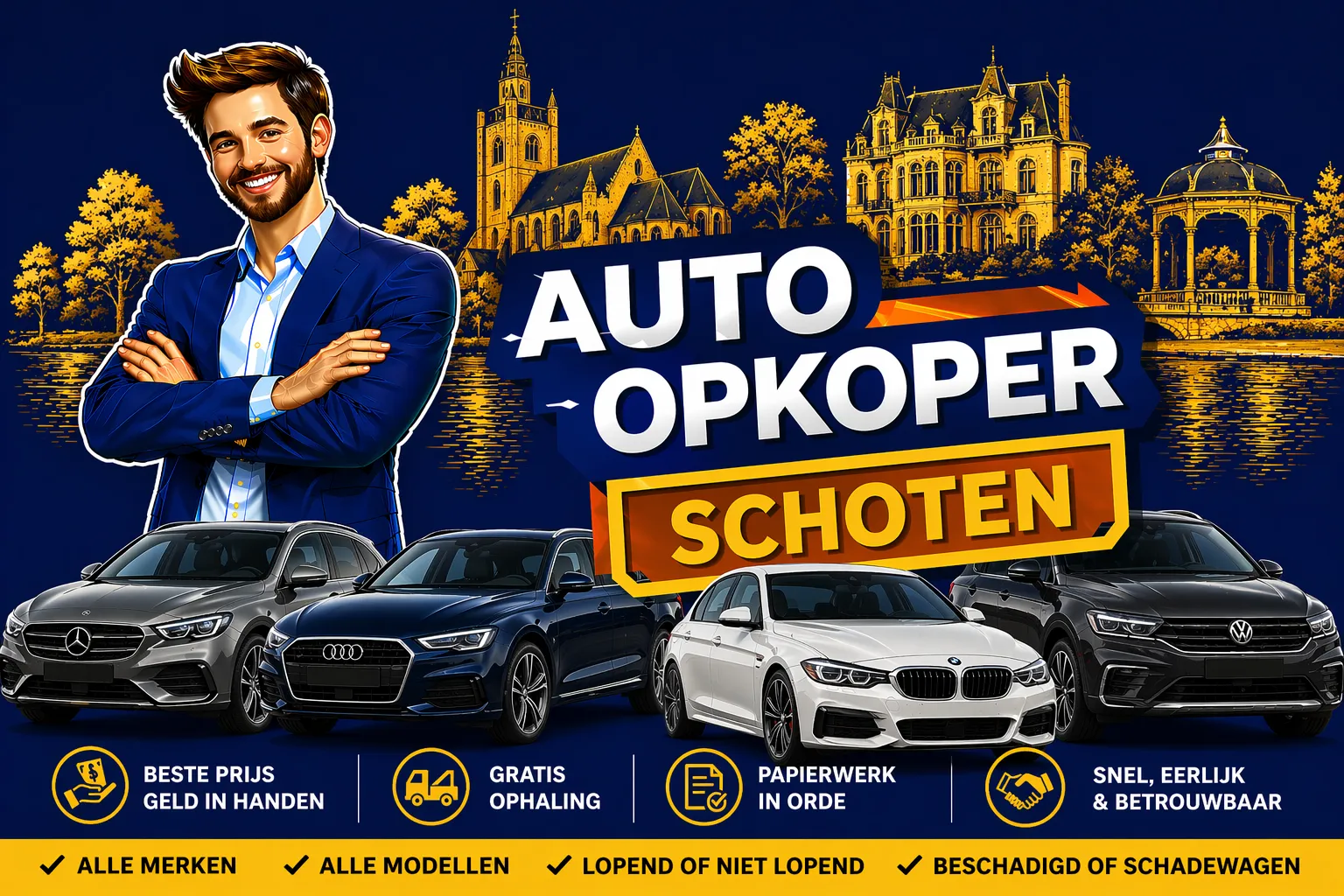 Auto verkopen Schoten aan auto opkoper Bram - diesel, benzine, hybride en EV opkoper voor heel Schoten en randgemeenten in Antwerpen, sterke export en gratis ophaling