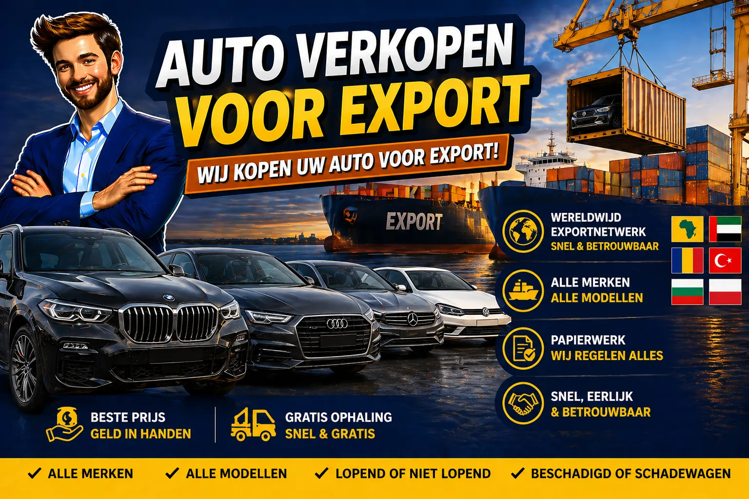 Auto verkopen voor export in België aan Auto Opkoper Bram - exportwagens opkopen via ons netwerk in Afrika, Oost-Europa en Midden-Oosten