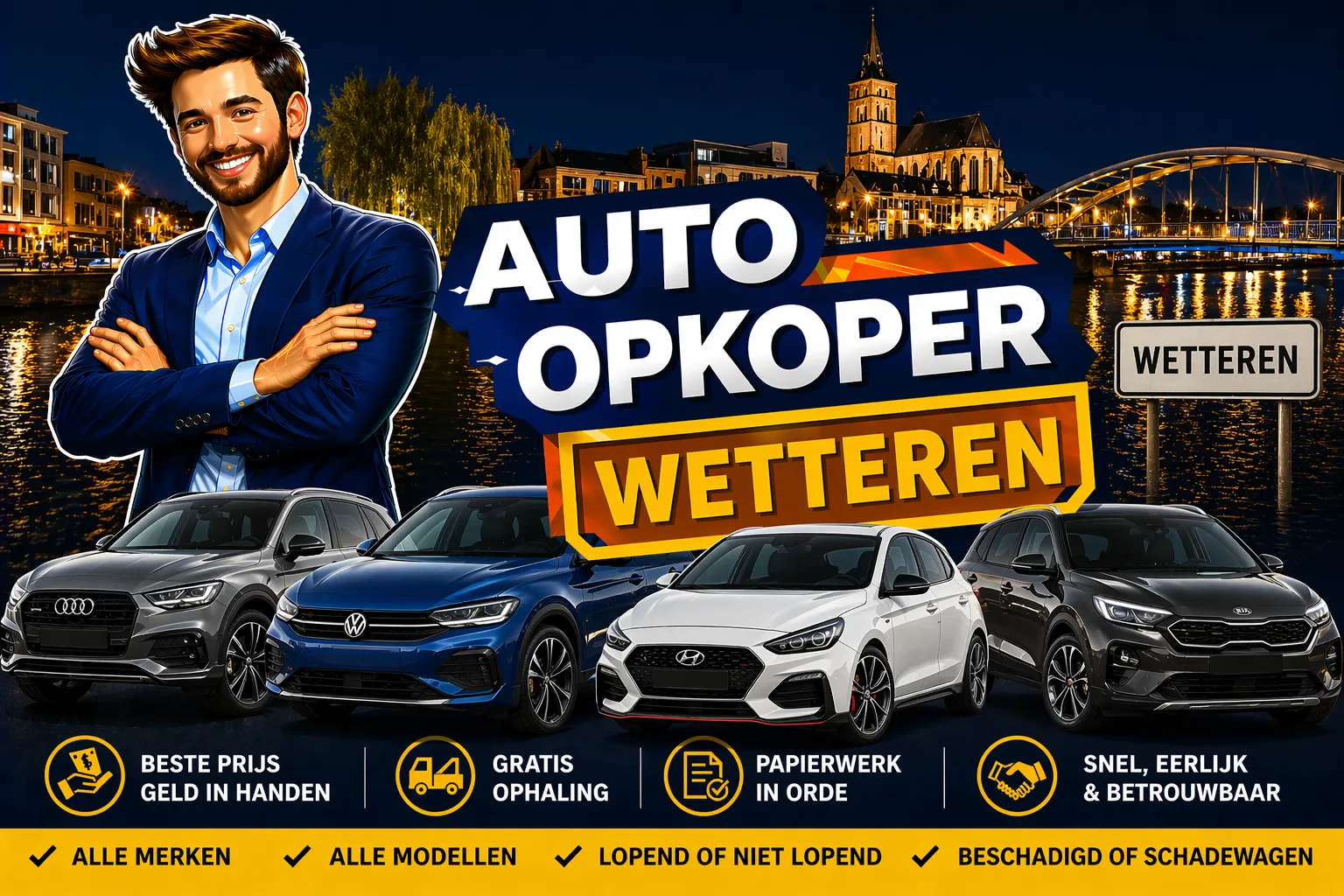 Auto verkopen Wetteren aan auto opkoper Bram - diesel, benzine, hybride en EV opkoper voor heel Wetteren en randgemeenten in Oost-Vlaanderen, sterke export en gratis ophaling