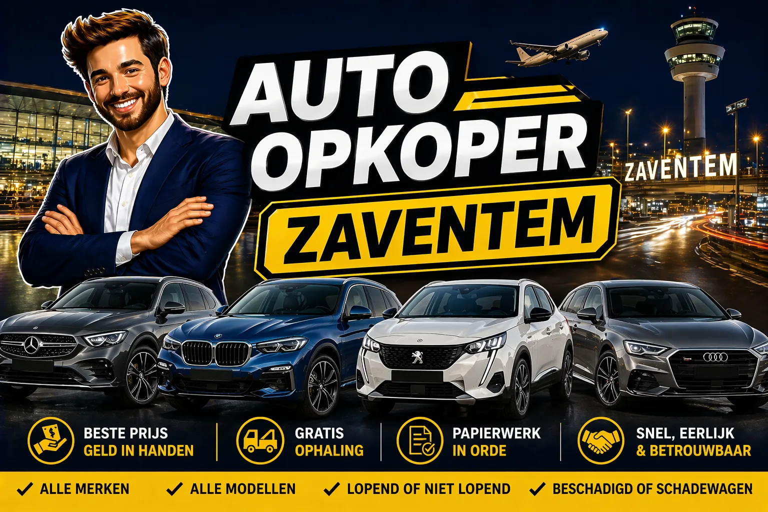 Auto verkopen Zaventem aan auto opkoper Bram - diesel, benzine, hybride en EV opkoper voor heel Zaventem en randgemeenten in Vlaams-Brabant, sterke export en gratis ophaling
