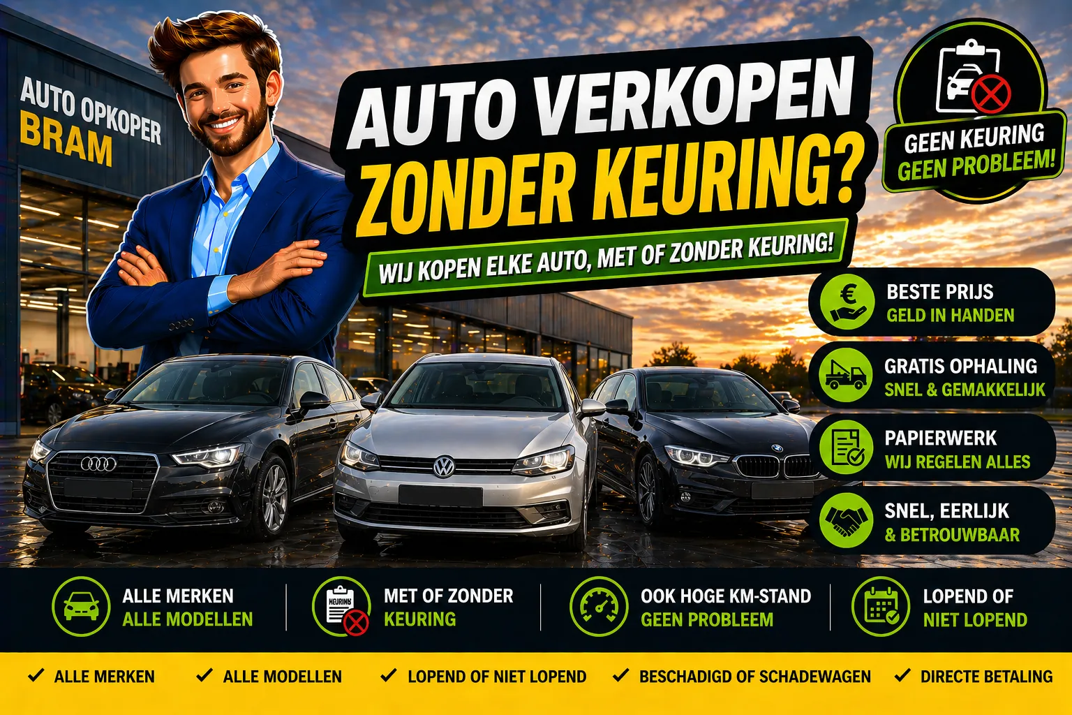 Auto verkopen zonder keuring in België aan Auto Opkoper Bram - auto opkopen zonder keuringsbewijs, gratis ophaling en directe betaling