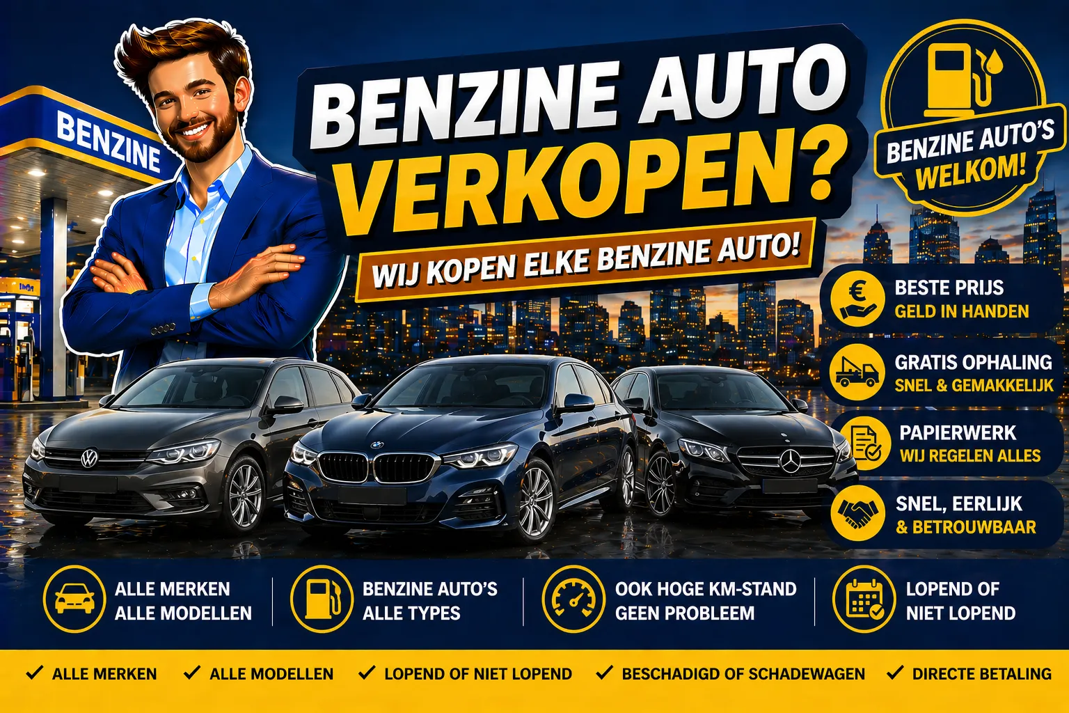 Benzine auto verkopen in België aan Auto Opkoper Bram - alle merken benzinewagens opkopen, ook met hoge kilometerstand of zonder keuring
