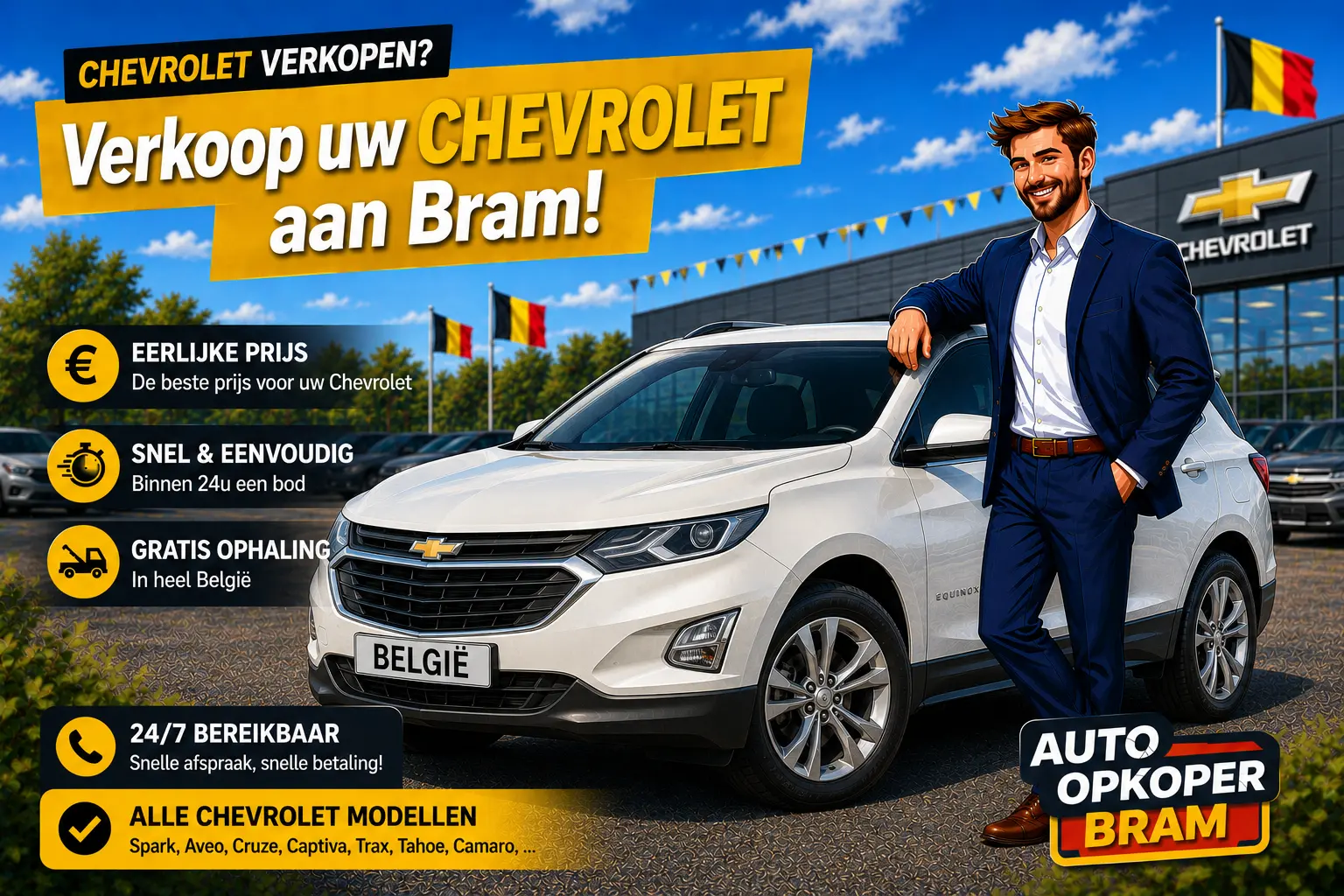 Chevrolet verkopen in Vlaanderen en Belgie aan Auto Opkoper Bram - Spark, Aveo, Cruze, Captiva, Trax en Camaro opkoper, ook na terugtrekking uit Europa
