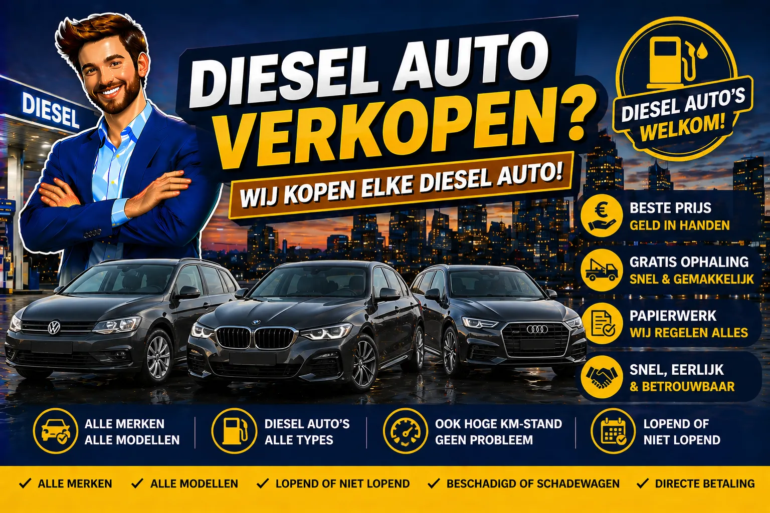 Diesel auto verkopen in België aan Auto Opkoper Bram - dieselwagens Euro 3 tot Euro 6d opkopen, ook bij LEZ-uitsluiting, hoge kilometerstand of DPF-issues