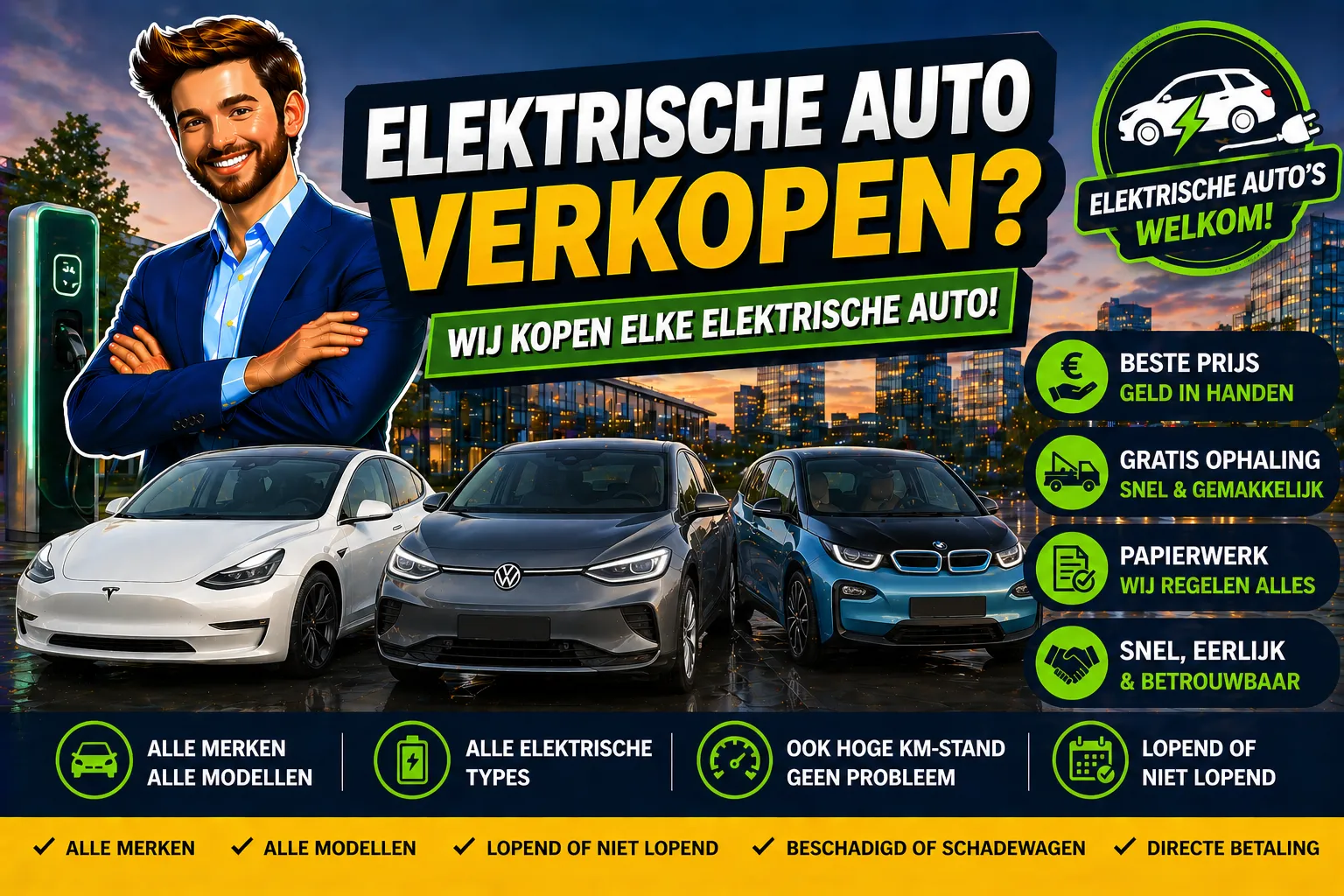 Elektrische auto verkopen in België aan Auto Opkoper Bram - Tesla, BMW, Audi, Polestar en alle EV-merken opkopen met SOH-meting van de batterij