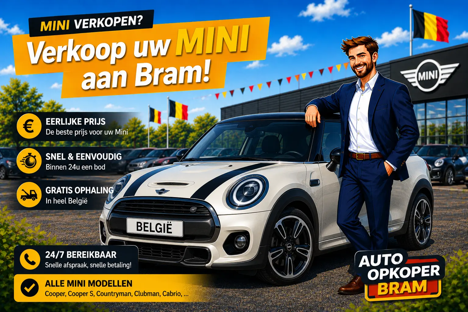 Mini verkopen in Vlaanderen en Belgie aan Auto Opkoper Bram - Cooper, Cooper S, Countryman, Clubman en Cooper SE opkoper, ook met distributieketting- of turbo-issues